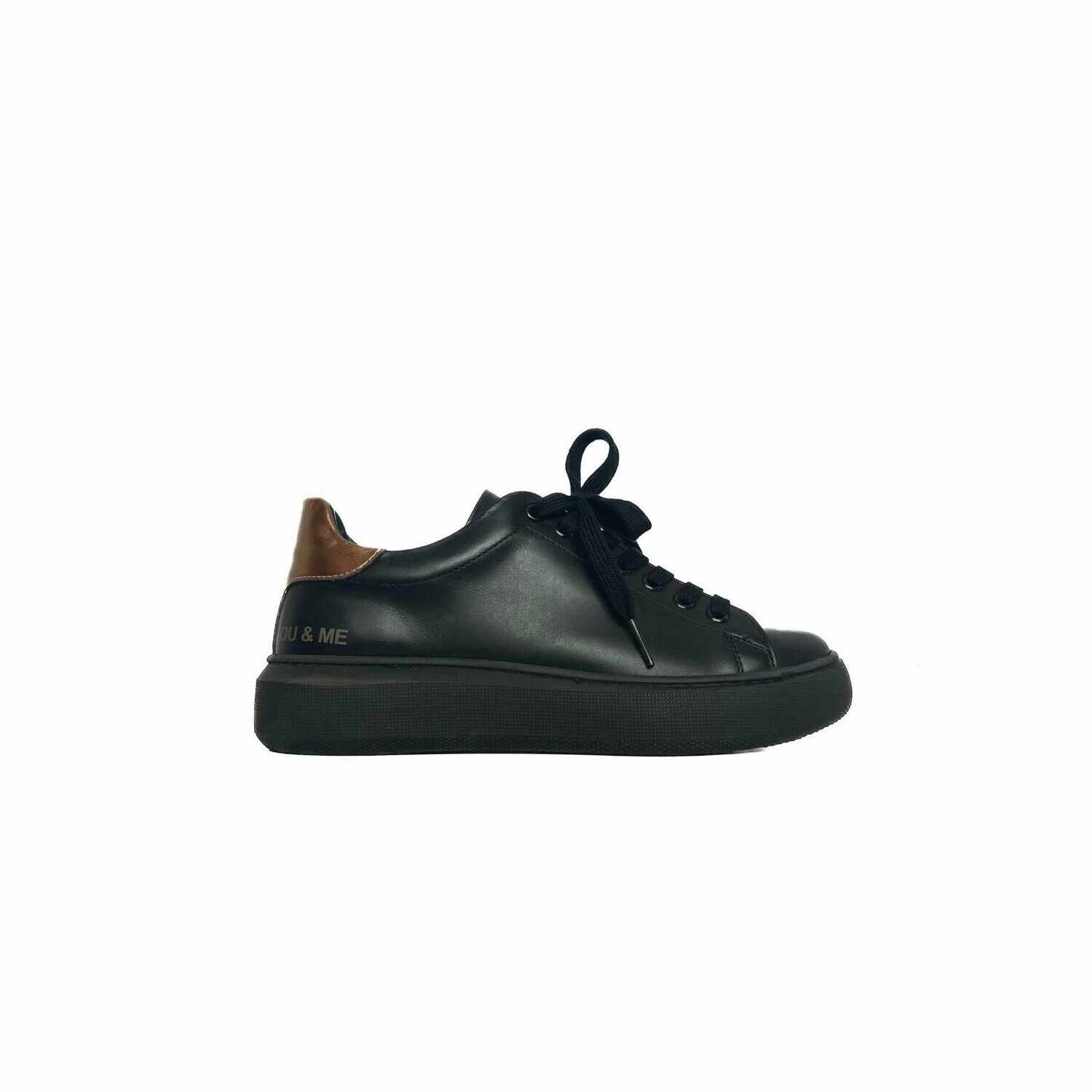 Sneakers damă din piele naturală, Leofex - 310 Negru/bronz box