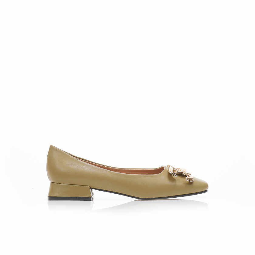 Pantofi cu tocuri Măsliniu imitație de piele cu cataramă Aurie