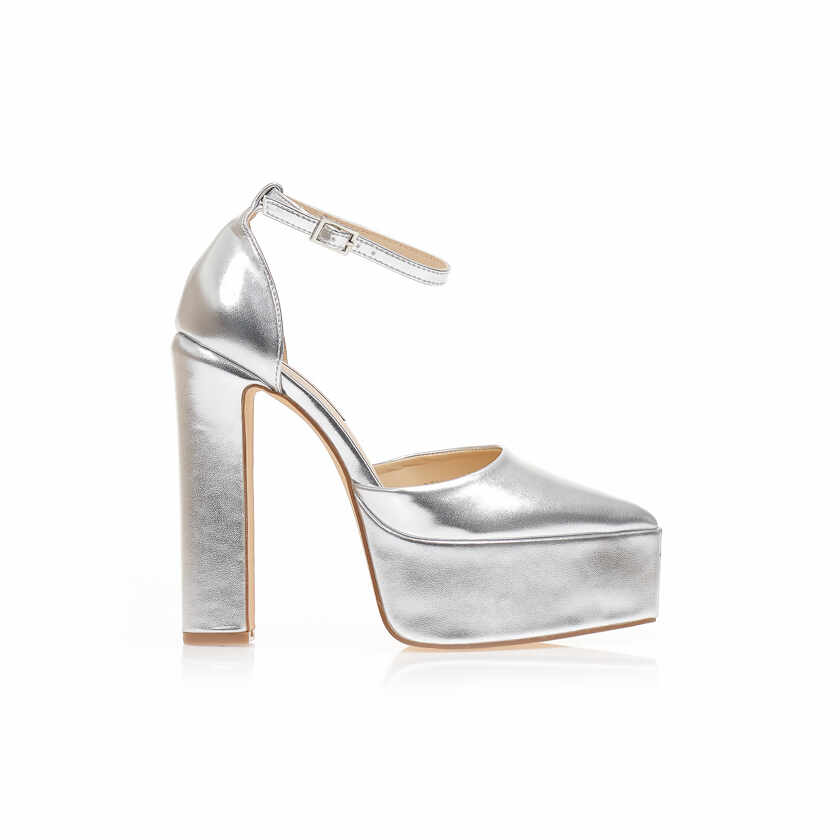 Pantofi cu tocuri Argintiu imitație de piele cu fiapa cu vârf ascuțit