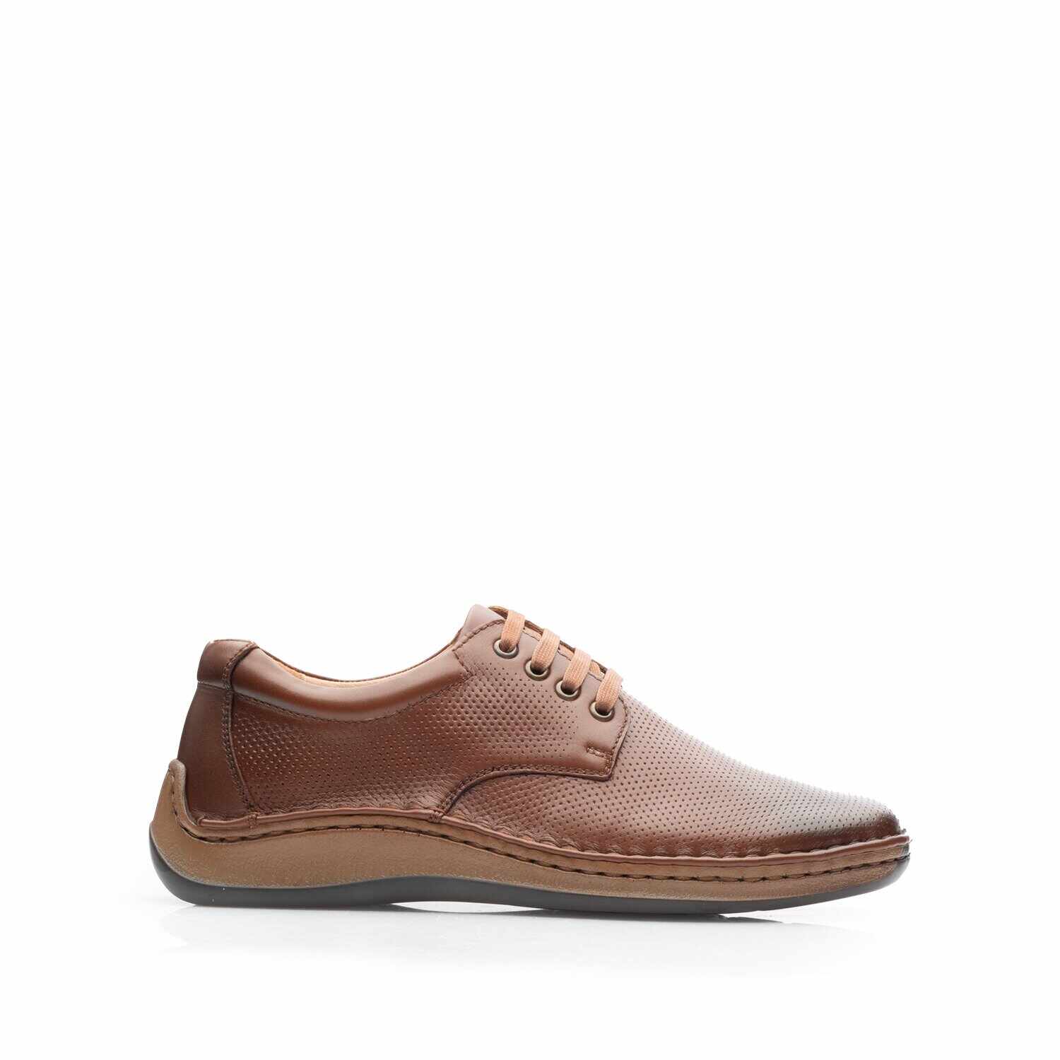 Pantofi casual bărbați din piele naturală,Leofex - 594 Cognac Box Presat