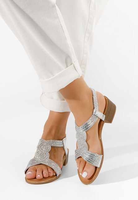 Sandale cu pietricele Melina argintii