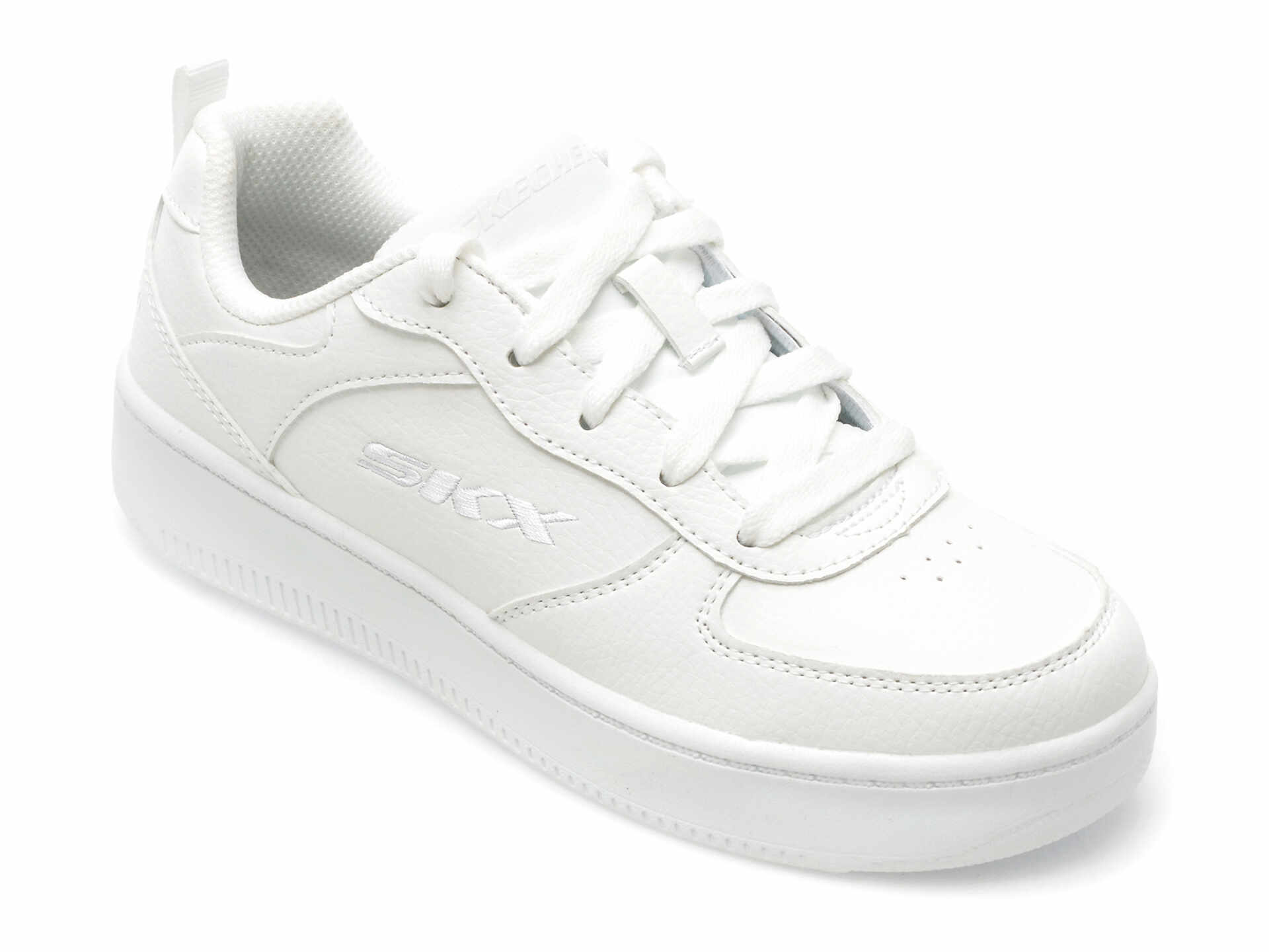 Pantofi SKECHERS albi, SPORT COURT 92, din piele ecologica