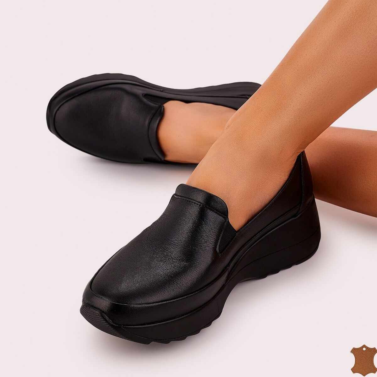 Pantofi Casual Sport Dama Negri Piele Naturala Horso