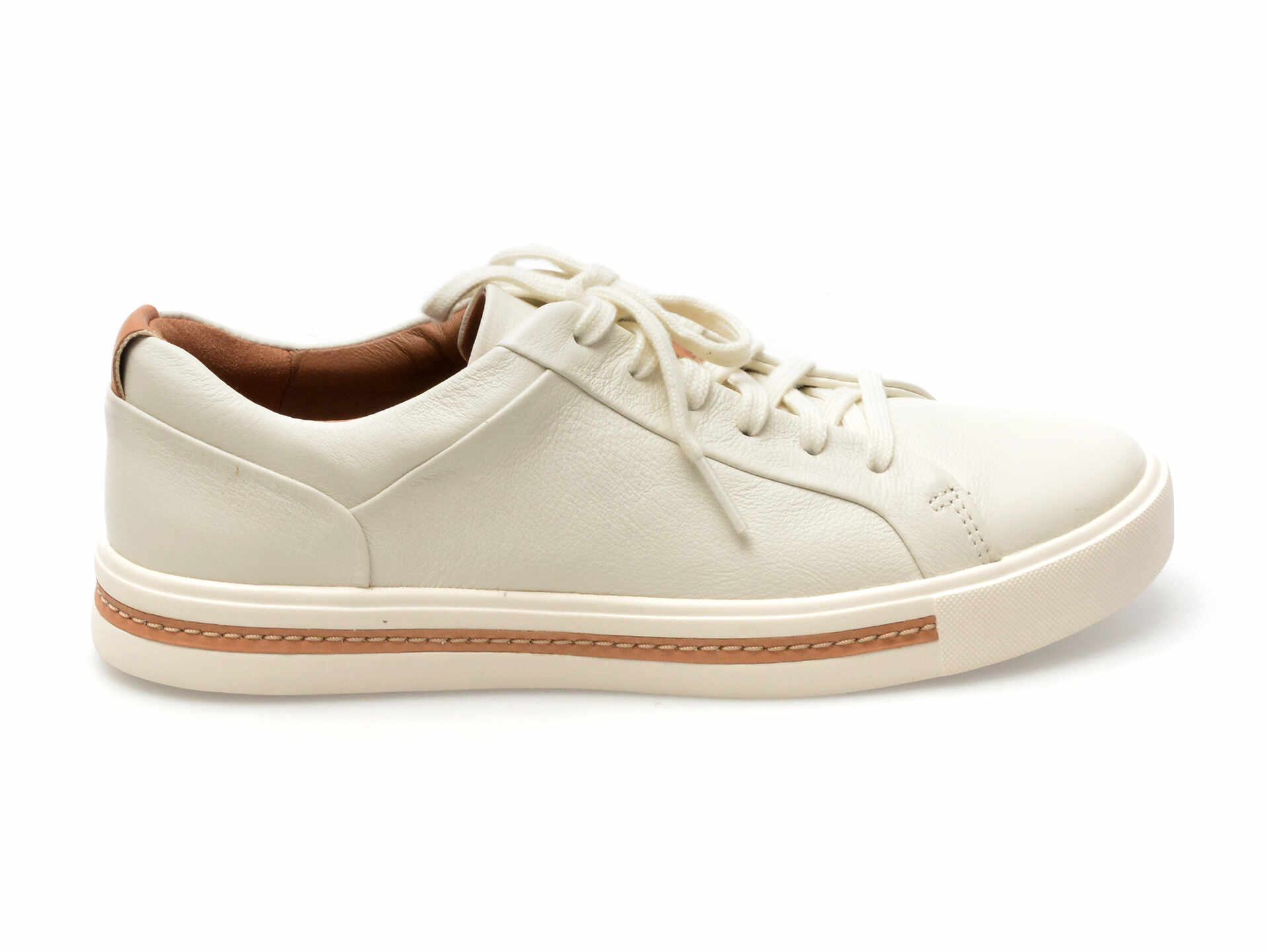 Pantofi CLARKS albi, UN MAUI LACE, din piele naturala