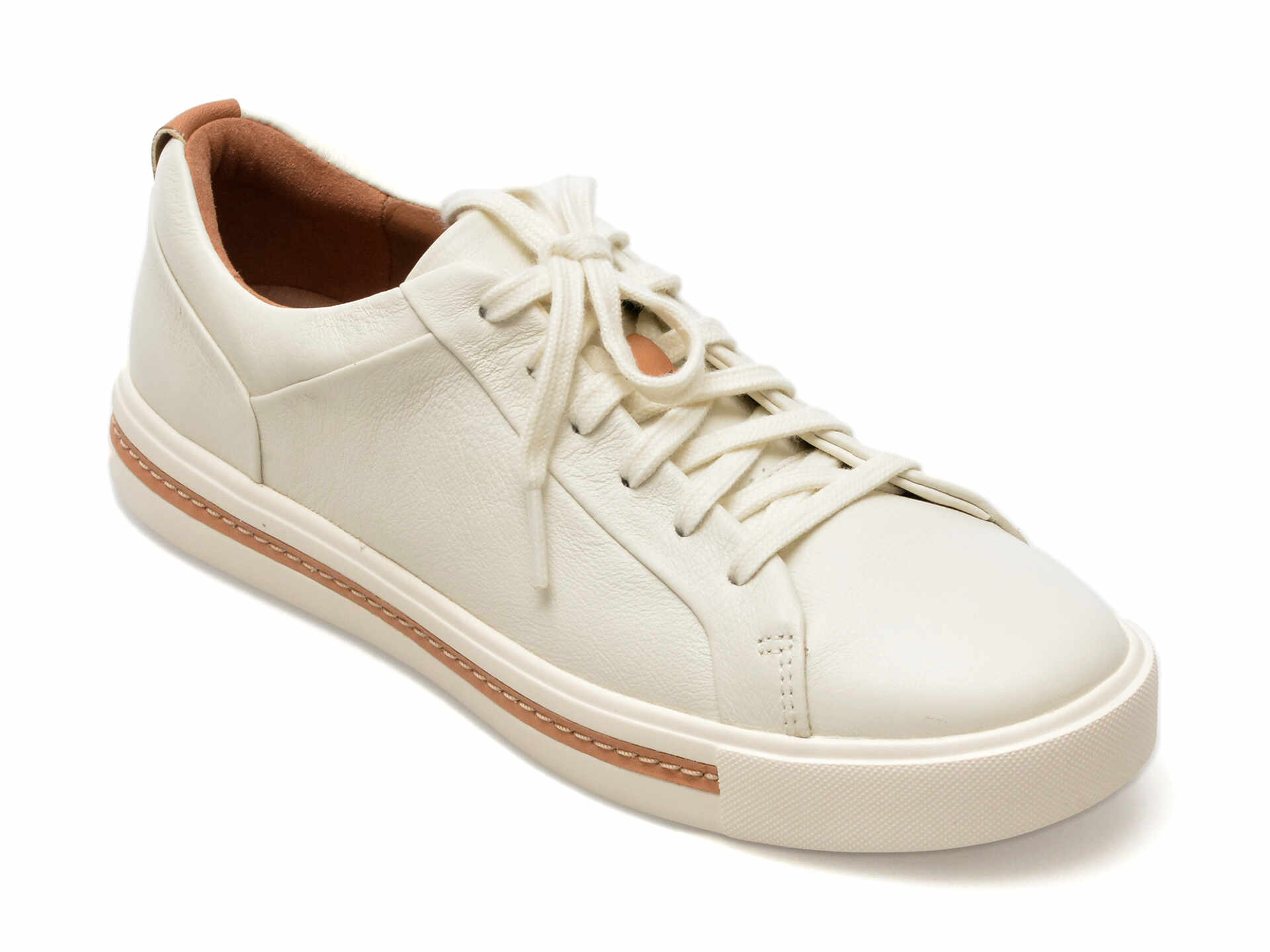 Pantofi CLARKS albi, UN MAUI LACE, din piele naturala
