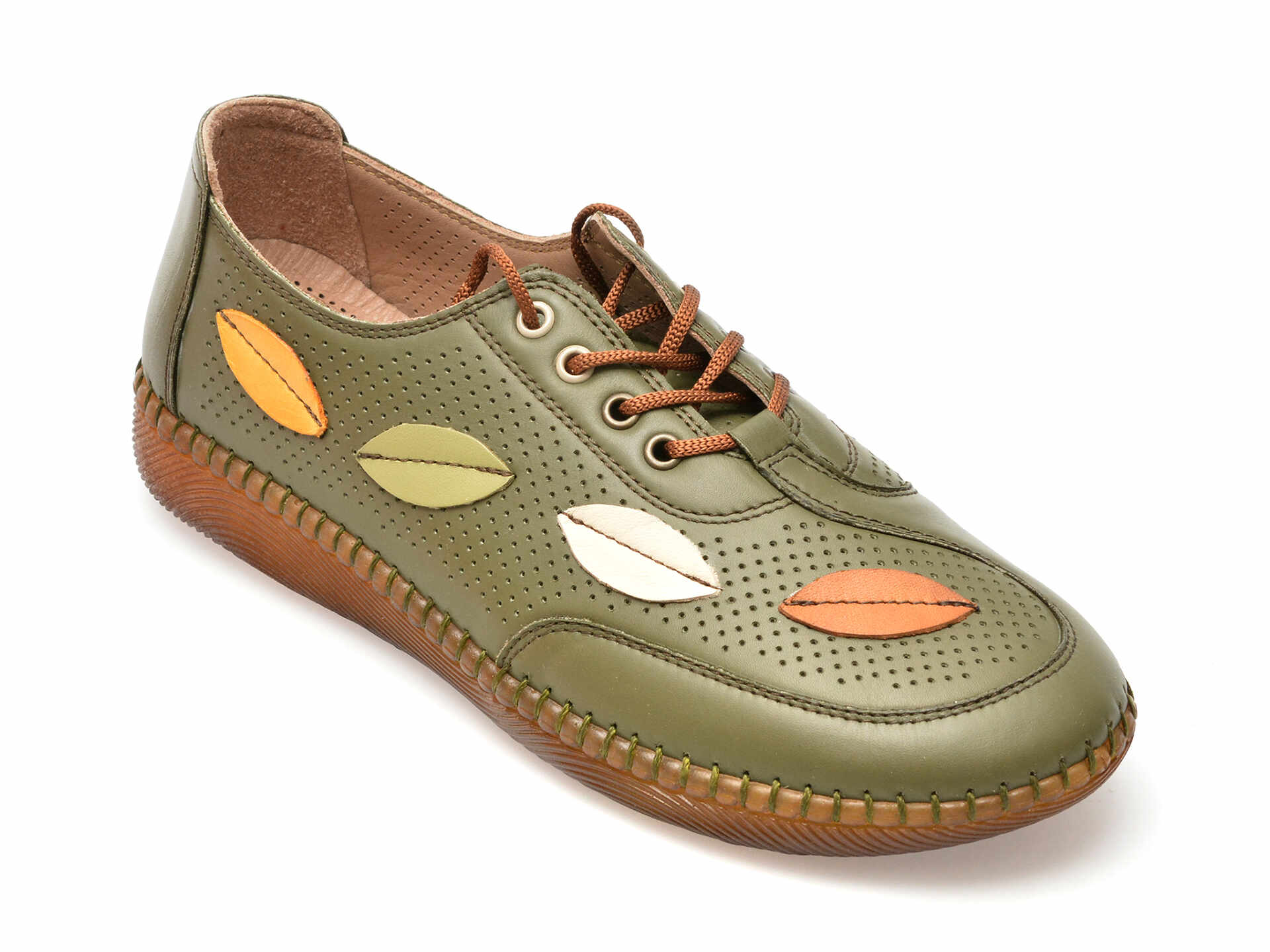 Pantofi OZIYS kaki, 22110, din piele naturala