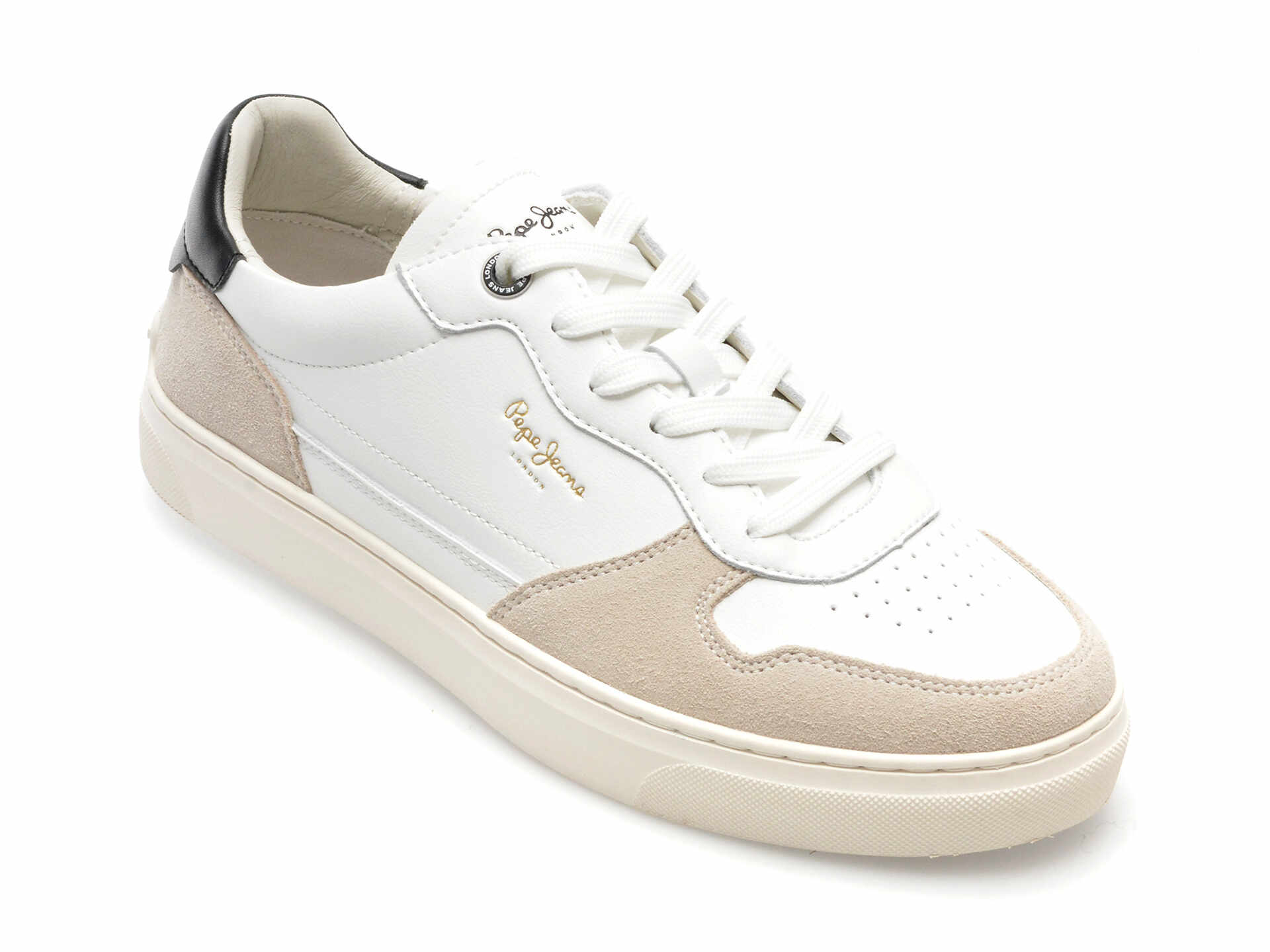Pantofi PEPE JEANS albi, CAMDEN STREET, din piele ecologica