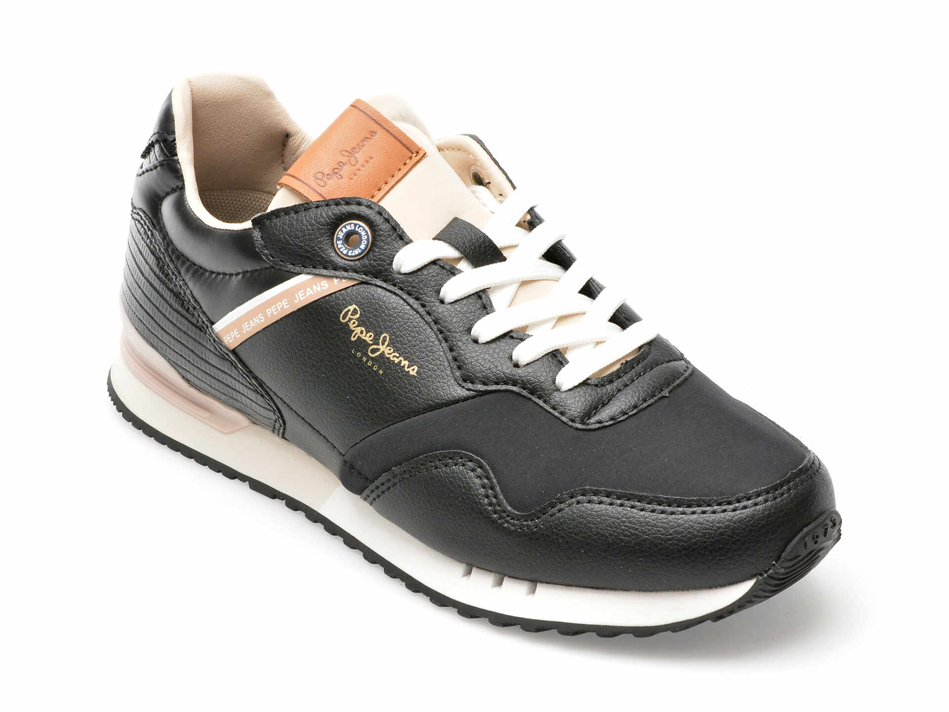 Pantofi PEPE JEANS negri, LONDON STREET, din piele ecologica
