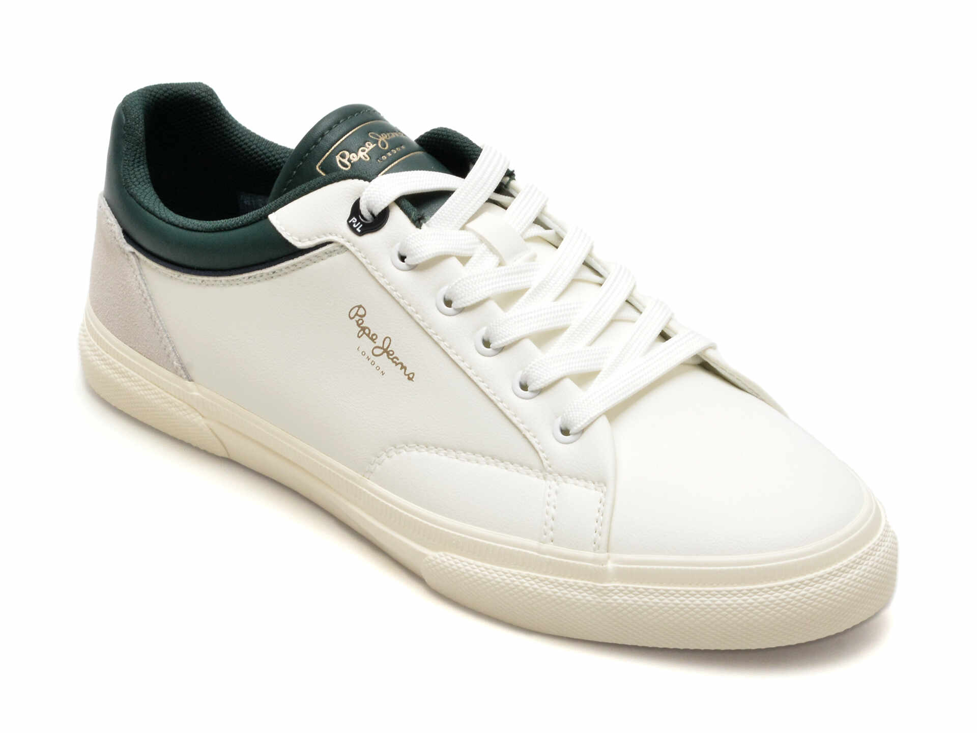 Pantofi PEPE JEANS albi, KENTON JOURNEY, din piele ecologica