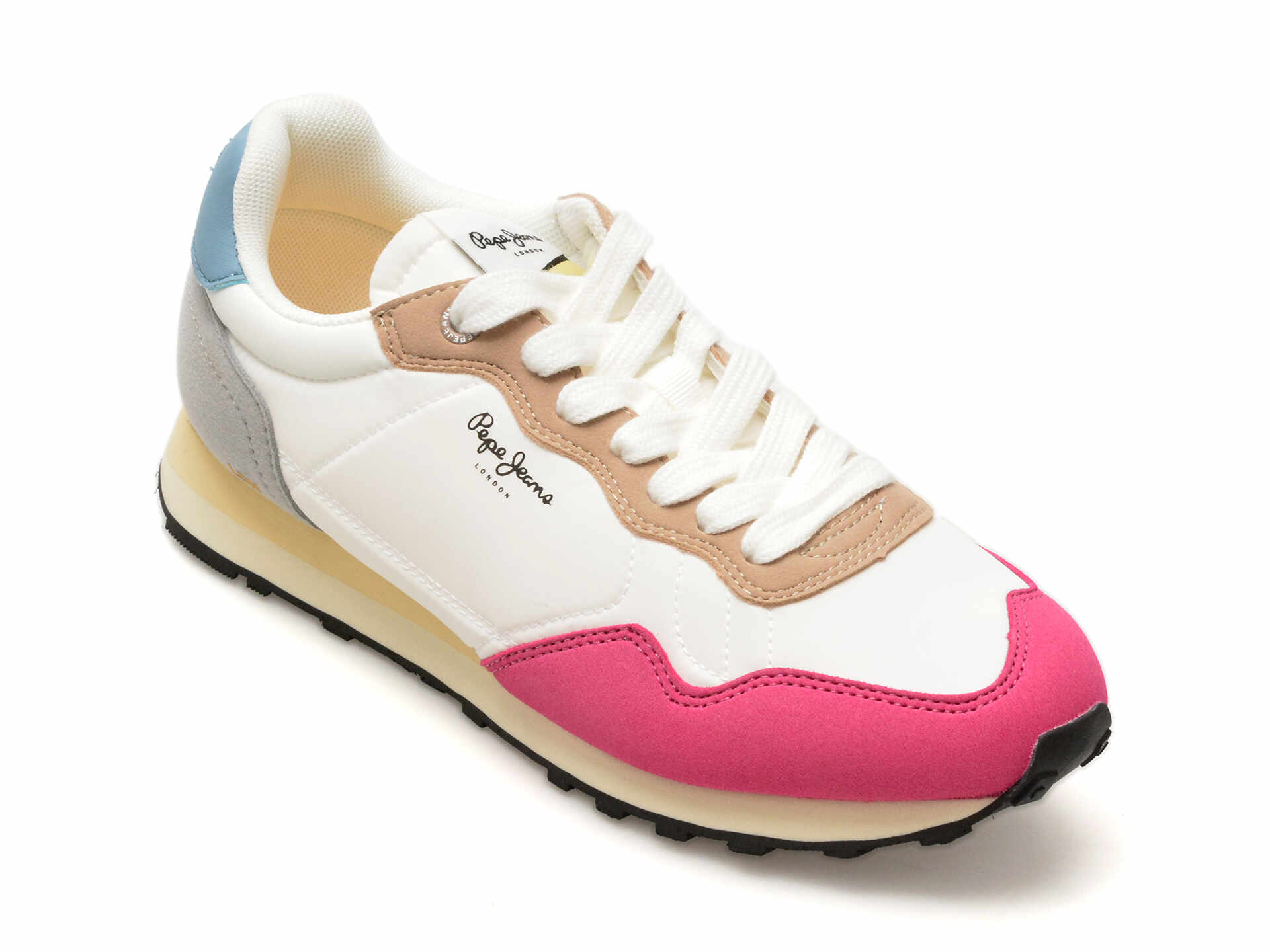 Pantofi sport PEPE JEANS albi, NATCH BASIC, din material textil