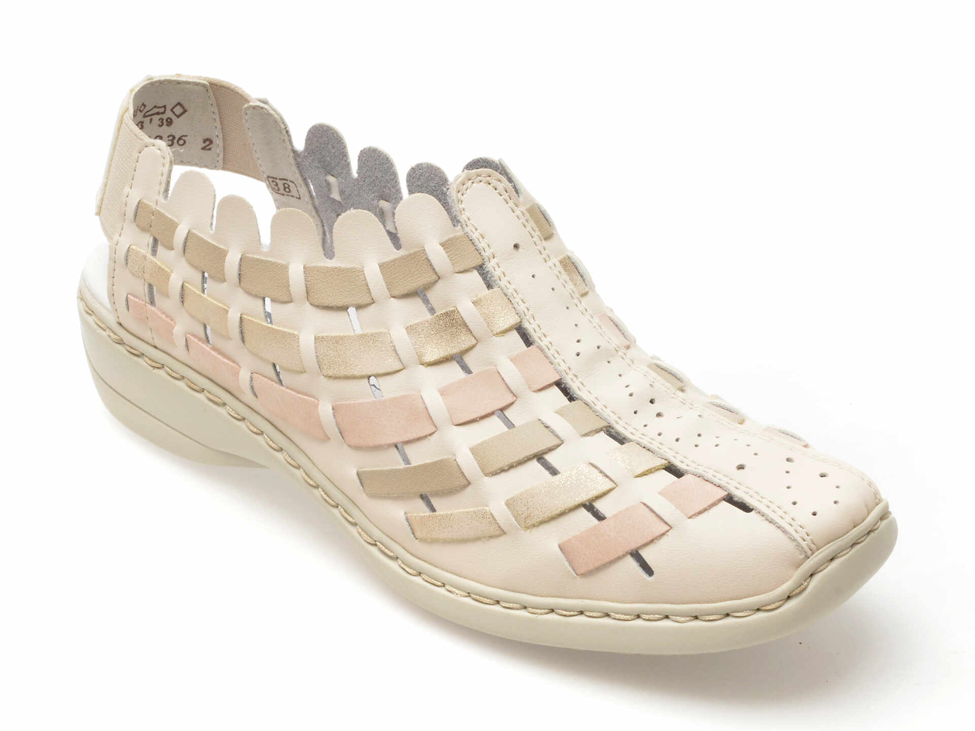 Pantofi casual RIEKER albi, 413V8, din piele naturala