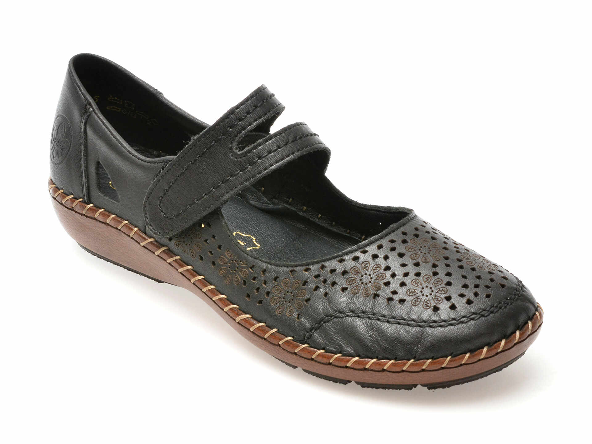 Pantofi casual RIEKER negri, 44875, din piele naturala