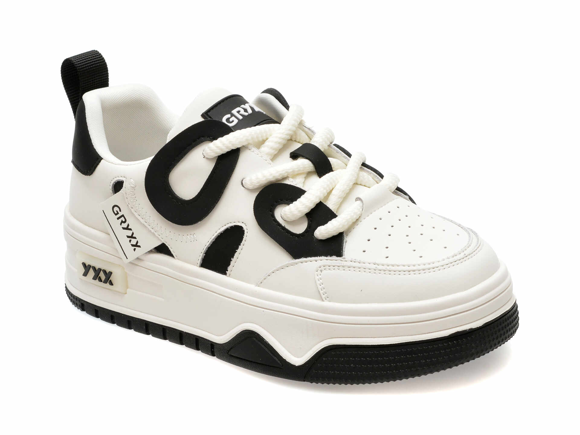 Pantofi casual GRYXX alb-negru, 23599, din piele naturala