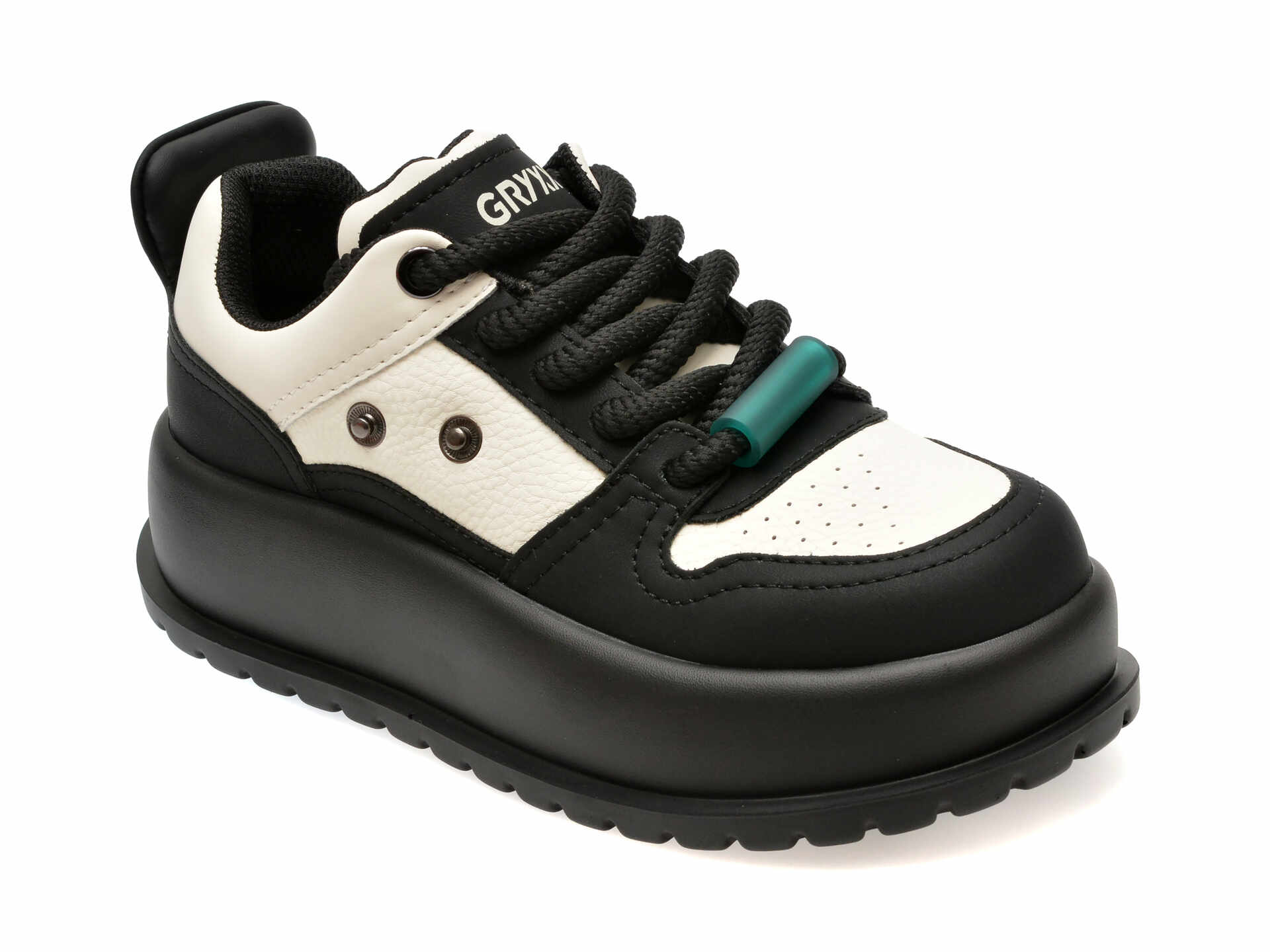 Pantofi casual GRYXX alb-negru, 3A7117, din piele naturala