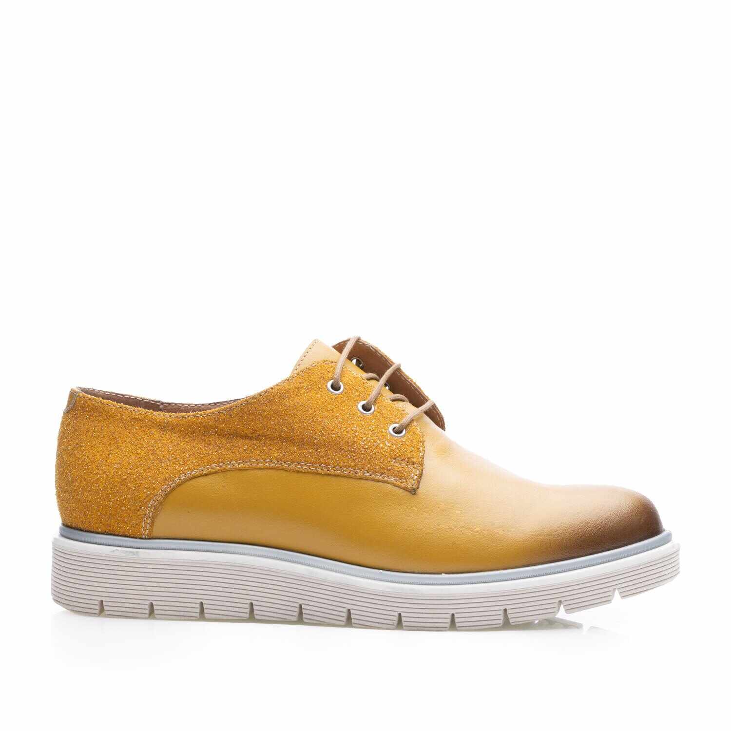 Pantofi casual damă din piele naturală,Leofex - 312 Galben Sclipici Box