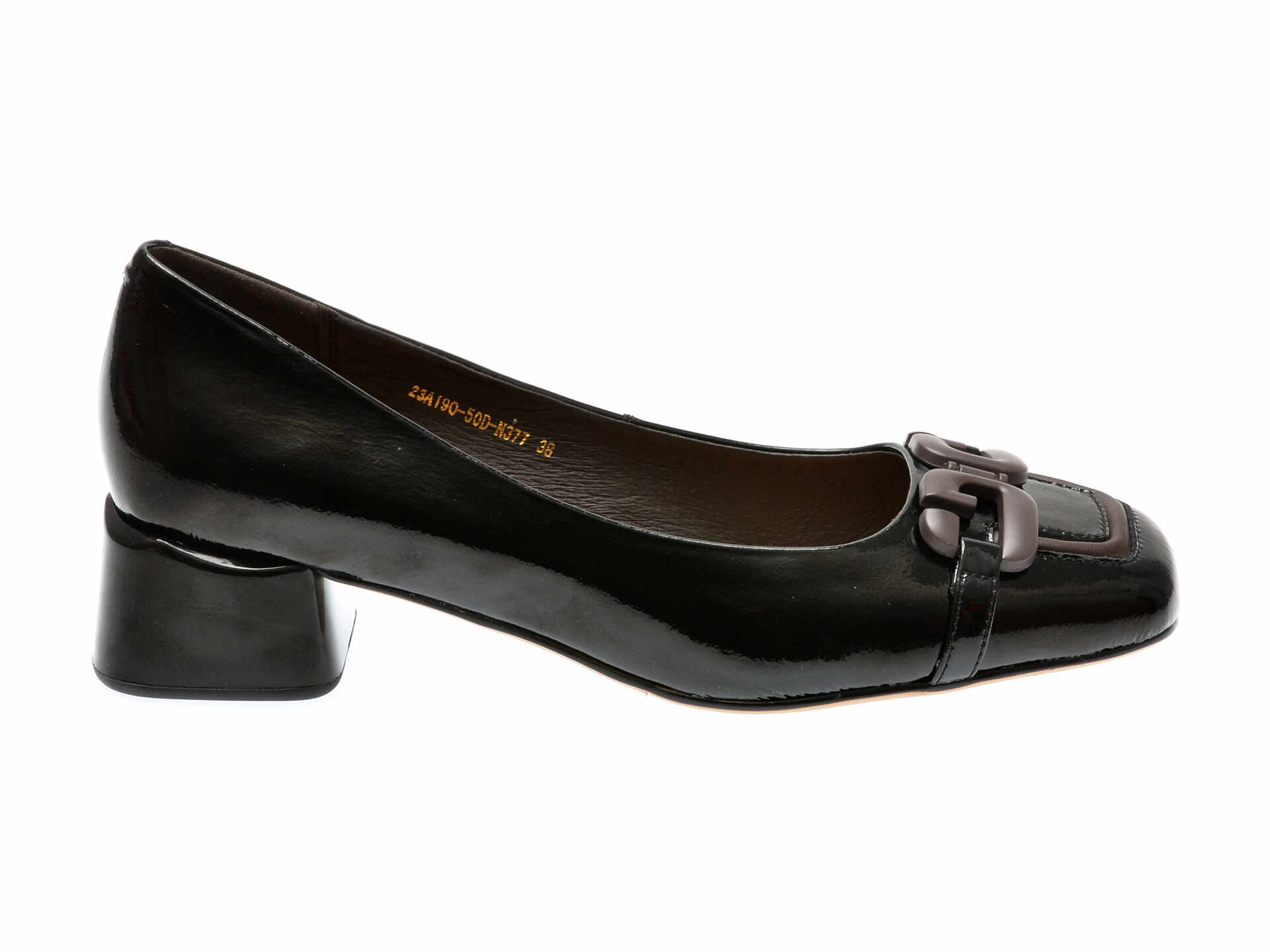 Pantofi casual EPICA negri, 19050D, din piele naturala lacuita