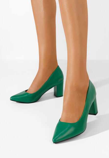 Pantofi cu toc gros Meliana verzi