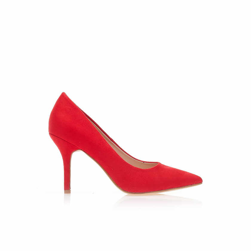 Pantofi cu tocuri Roșii piele întoarsă sintetică cu vârf ascuțit