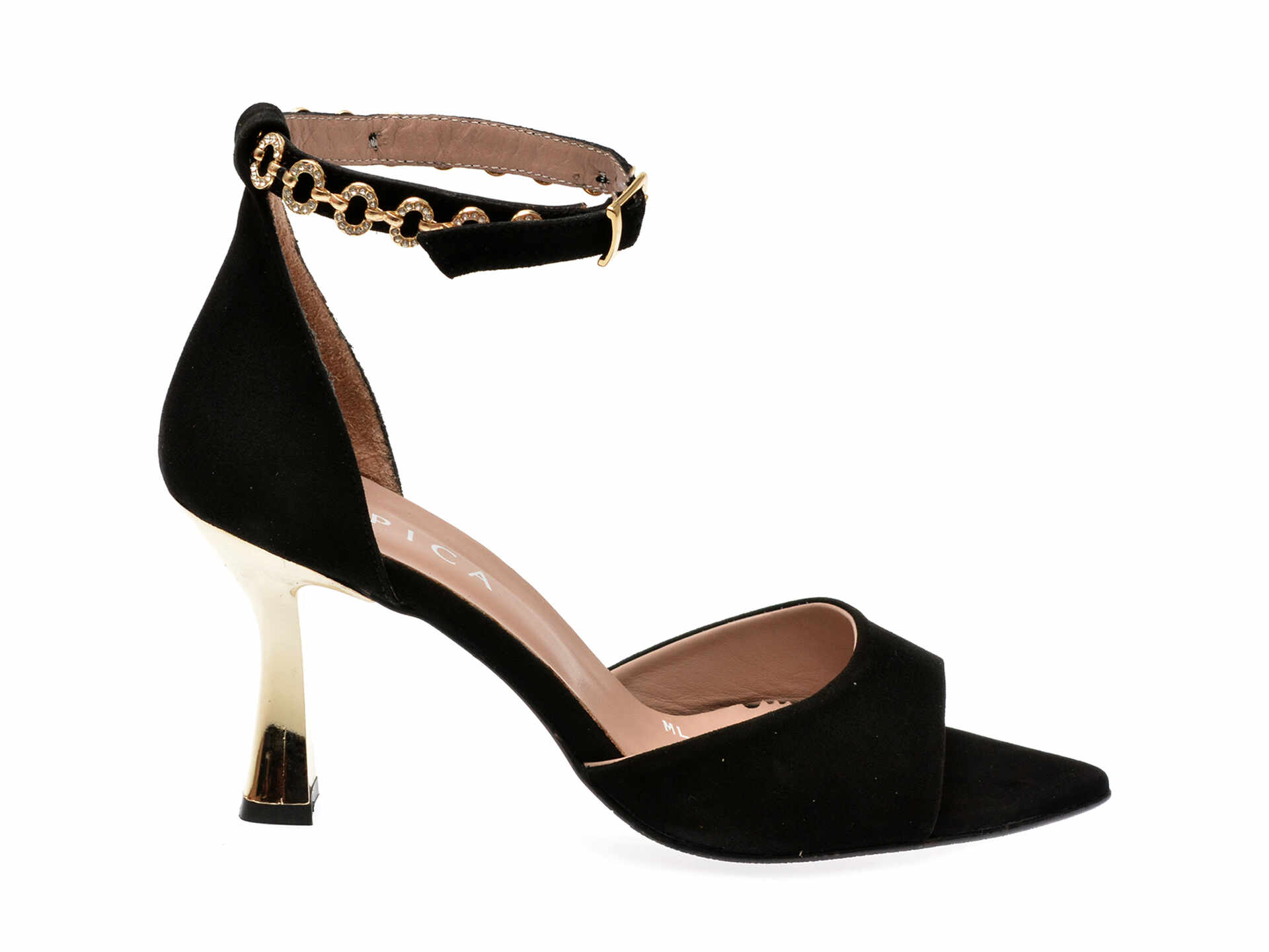 Sandale elegante EPICA negre, 1181, din piele intoarsa