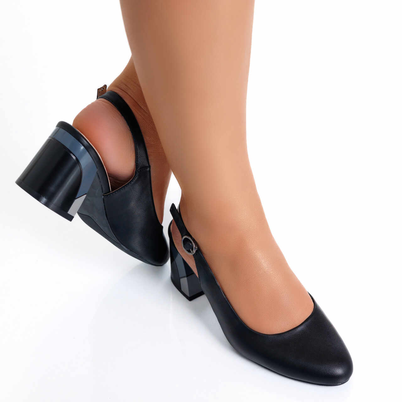 Pantofi dama cu toc Negri din Piele Ecologica Milena