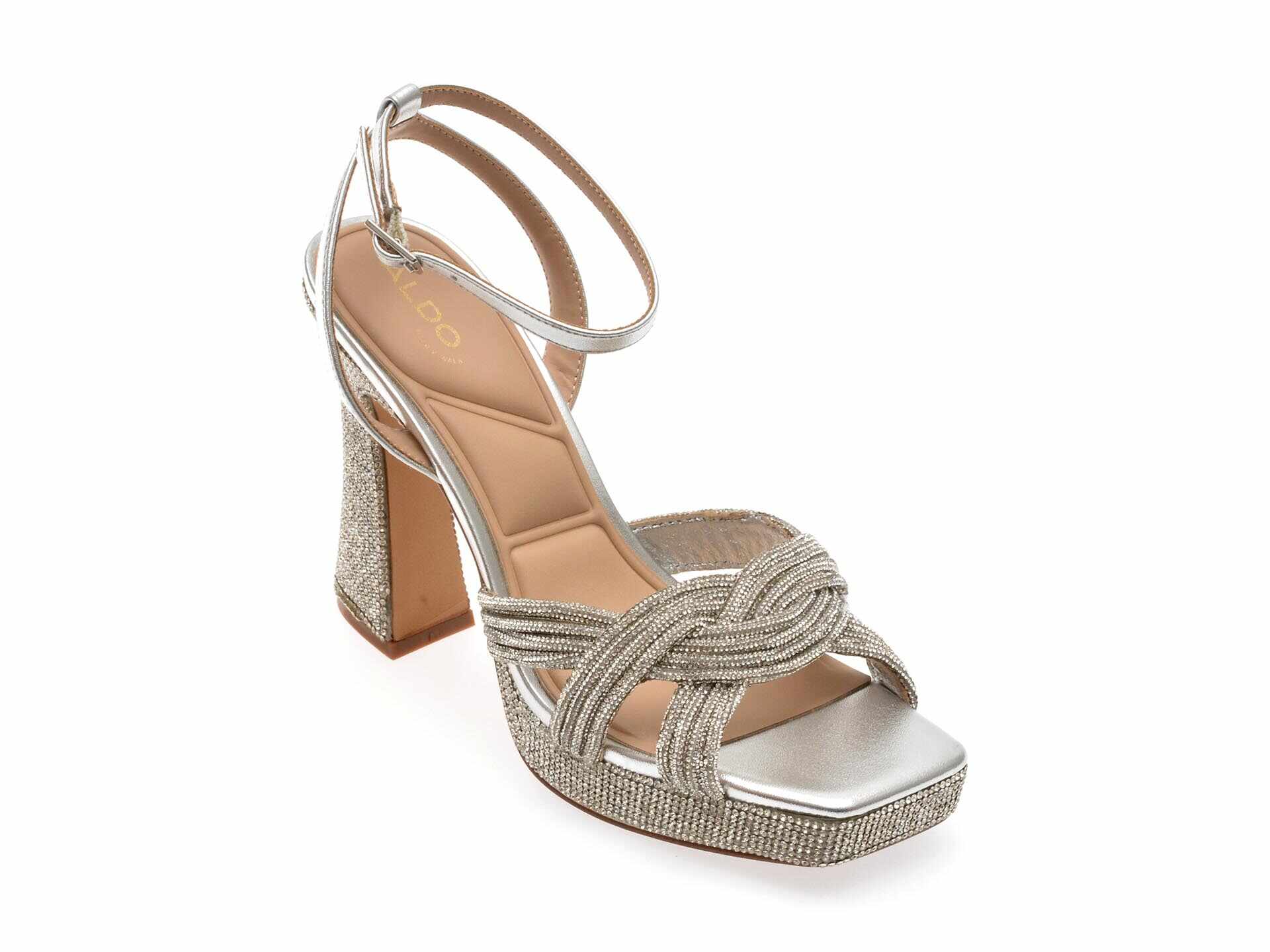 Sandale elegante ALDO argintii, 13578783, din piele ecologica