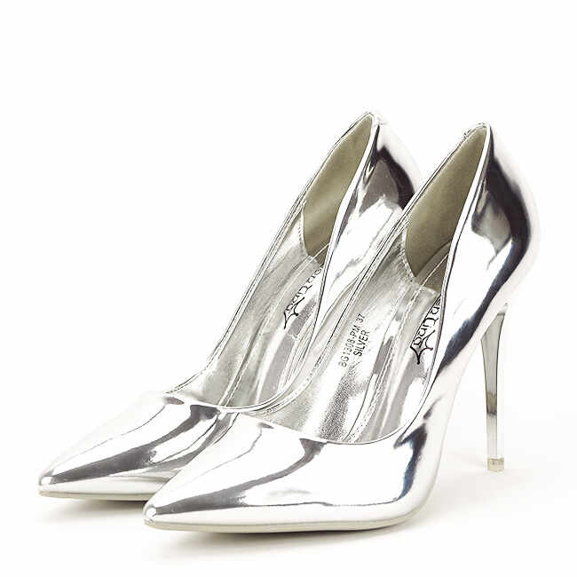 Pantofi argintii cu toc Samanta 02