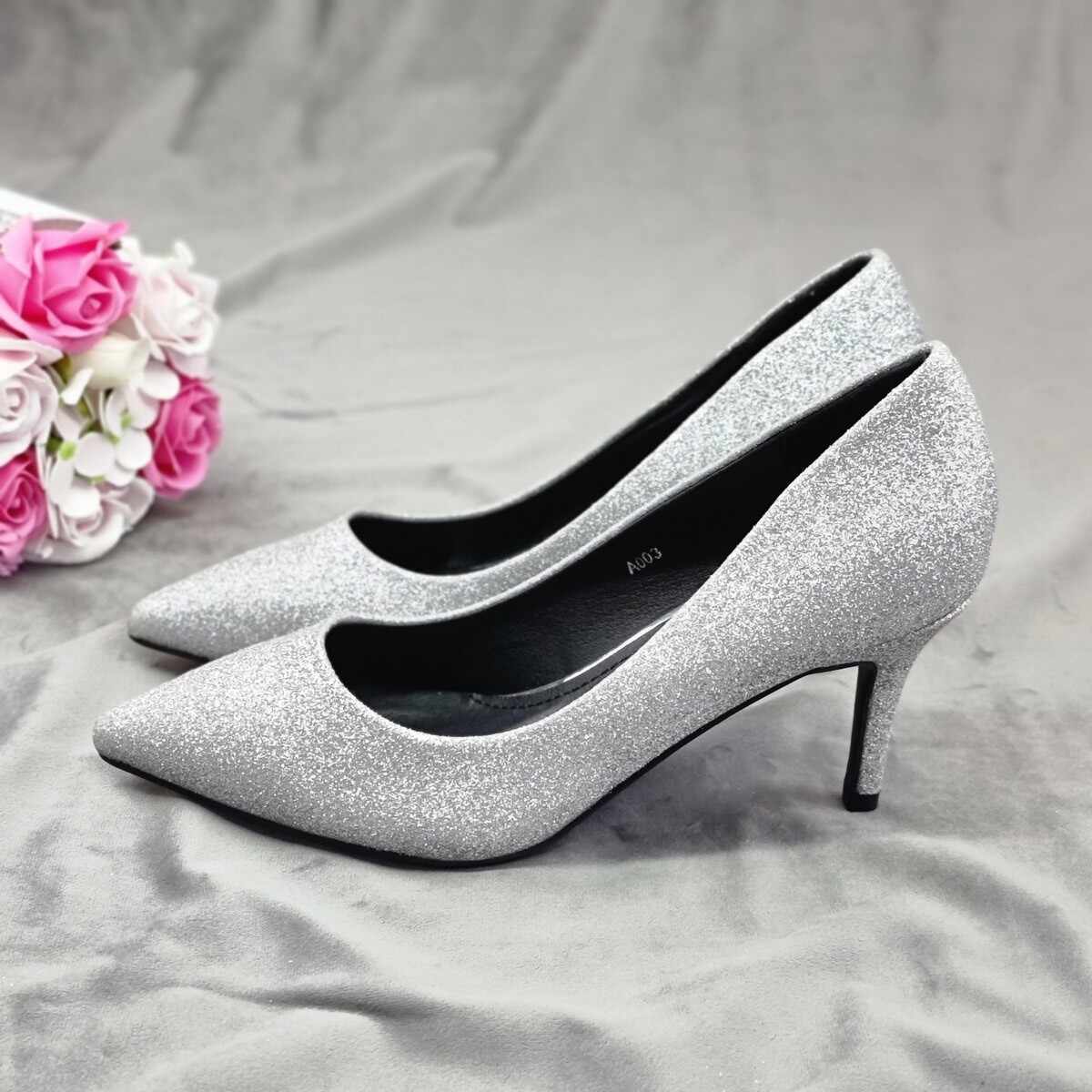 Pantofi Dama Argintii Cu Toc Kailani
