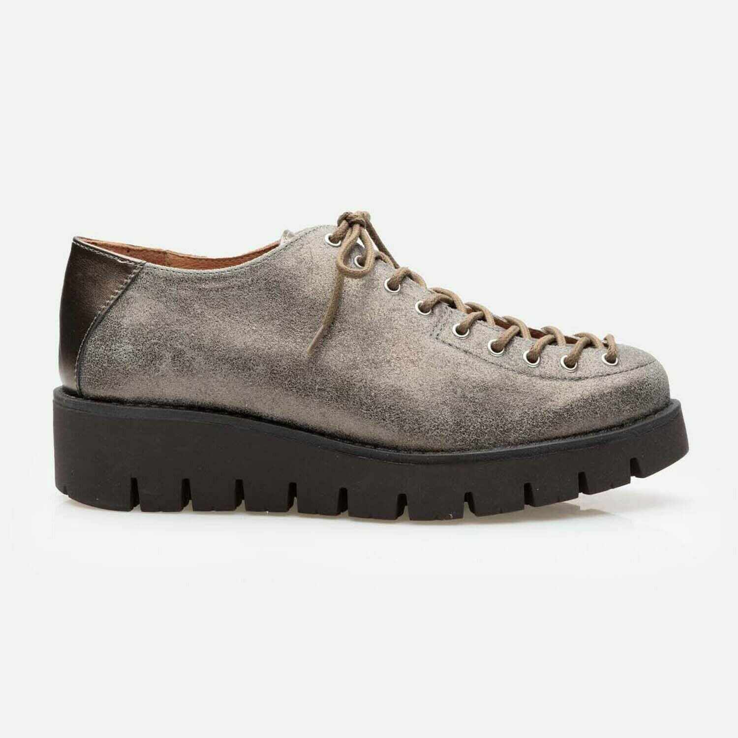Pantofi casual dama cu siret pana in varf din piele naturala,Leofex - 036 Gri Sidef Box Lac