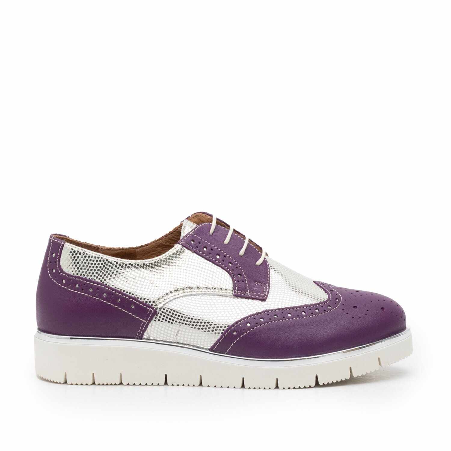 Pantofi casual dama din piele naturala, Leofex - 173 Violet Argintiu