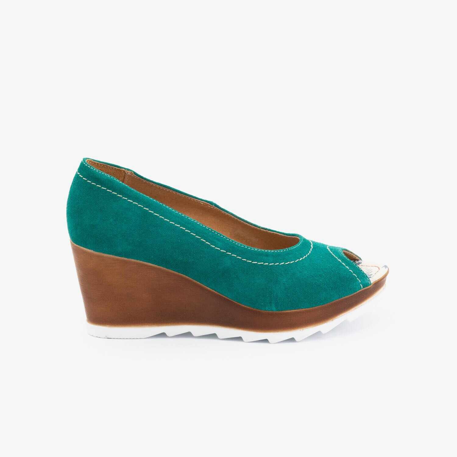Pantofi dama casual cu platforma din piele naturala- 531-1 Verde Velur