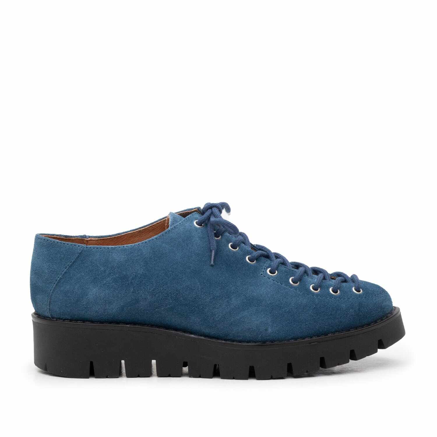 Pantofi casual dama cu siret pana in varf din piele naturala, Leofex- 194 blue inchis velur