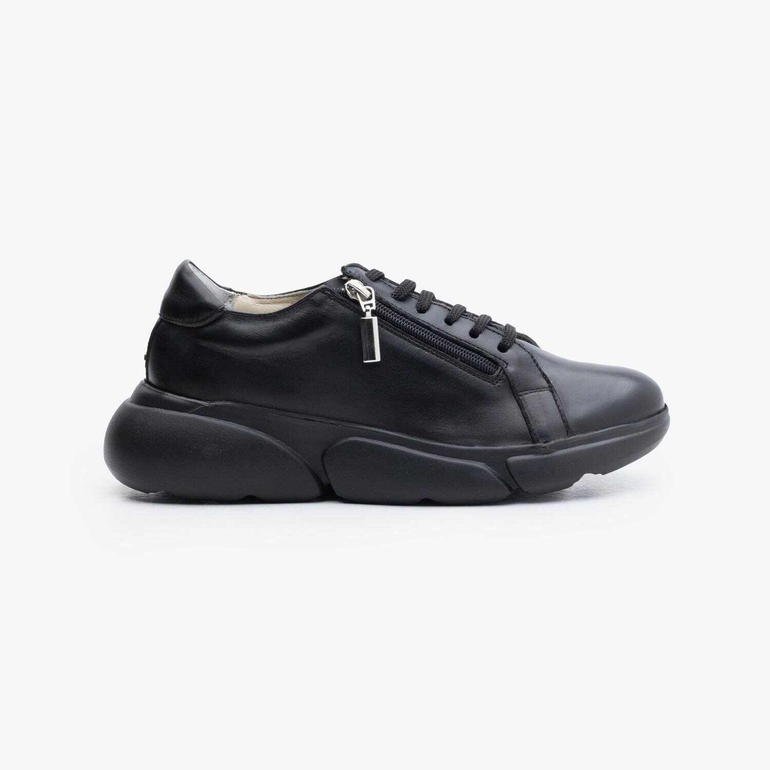 Sneakers damă din piele naturală - 1211 Negru Box
