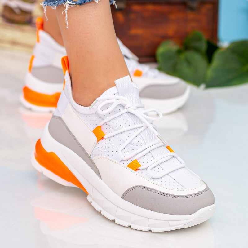 Pantofi Sport Dama cu Platforma X2905 White-Orange | Se7en