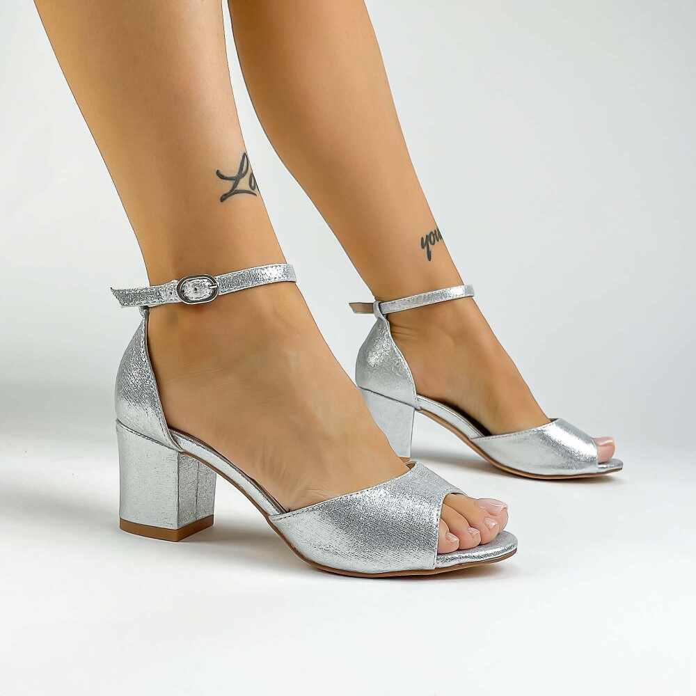 Sandale Dama cu Toc gros XKK566 Argintiu | Mei