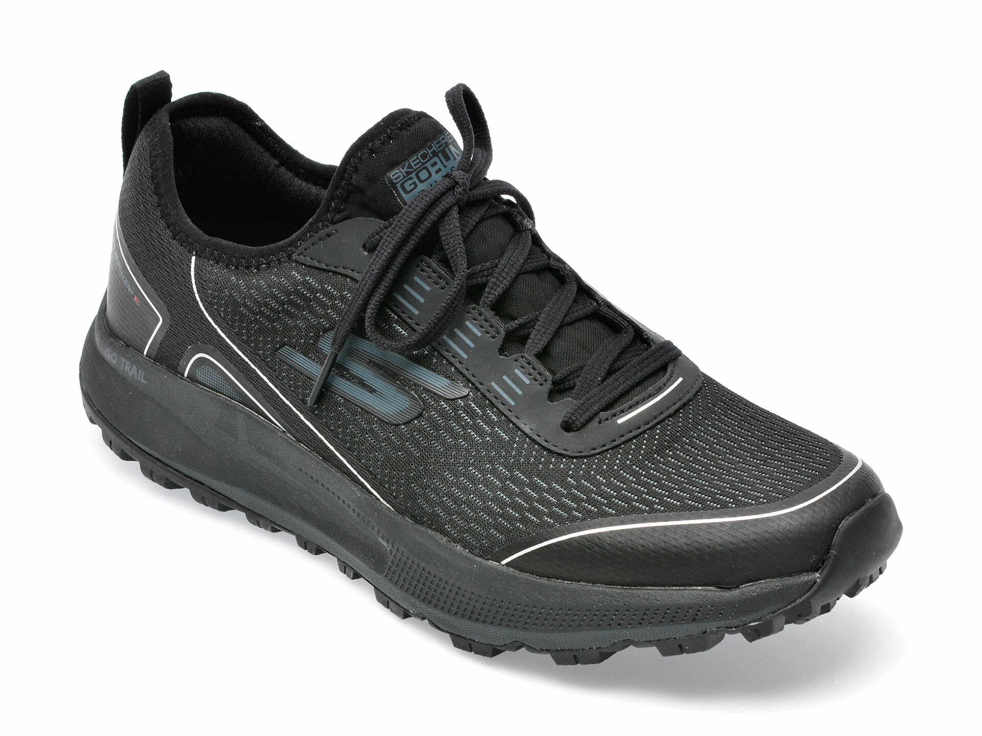 Pantofi sport SKECHERS negri, GO RUN PULSE TRAIL, din material textil si piele ecologica