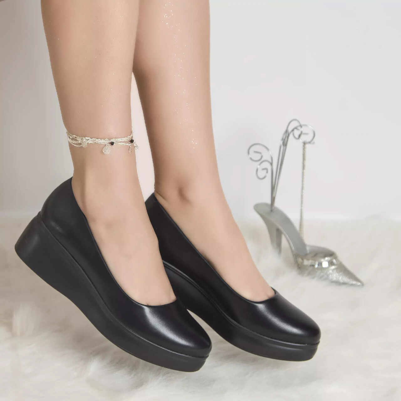 Pantofi cu platforma amalya negru piele ecologica