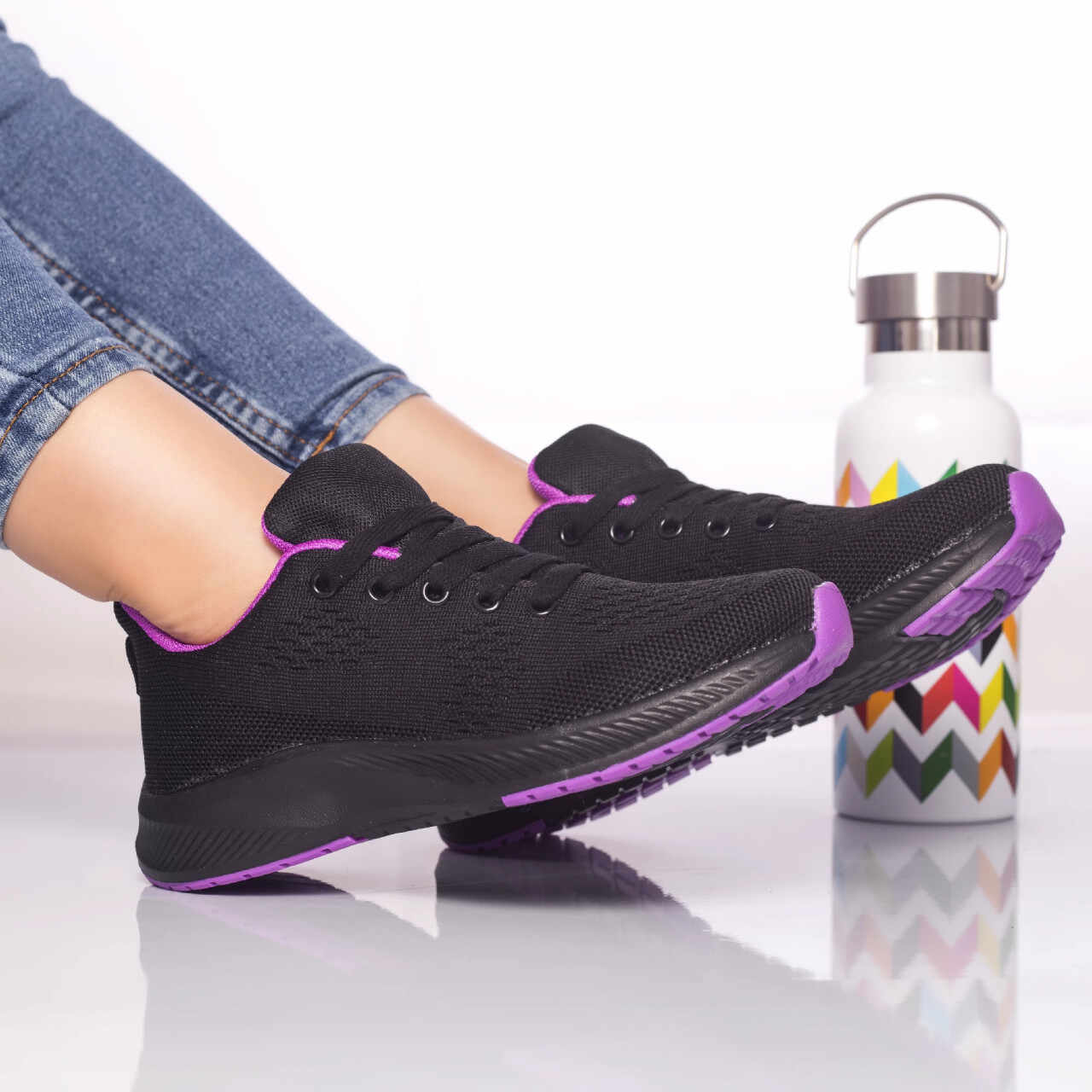 Pantofi sport cezara textil negru-violet