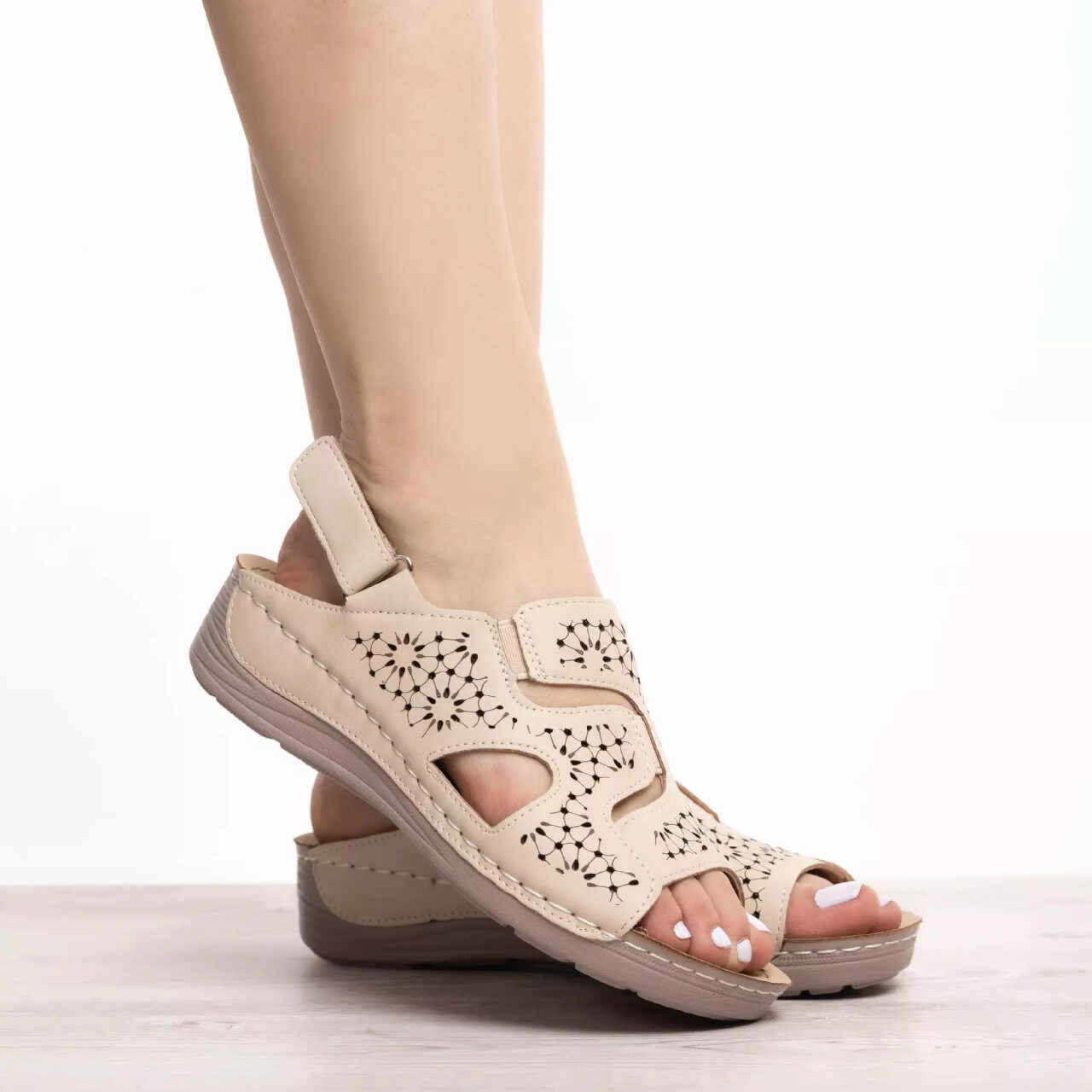 Sandale fara toc bellona bej piele ecologica