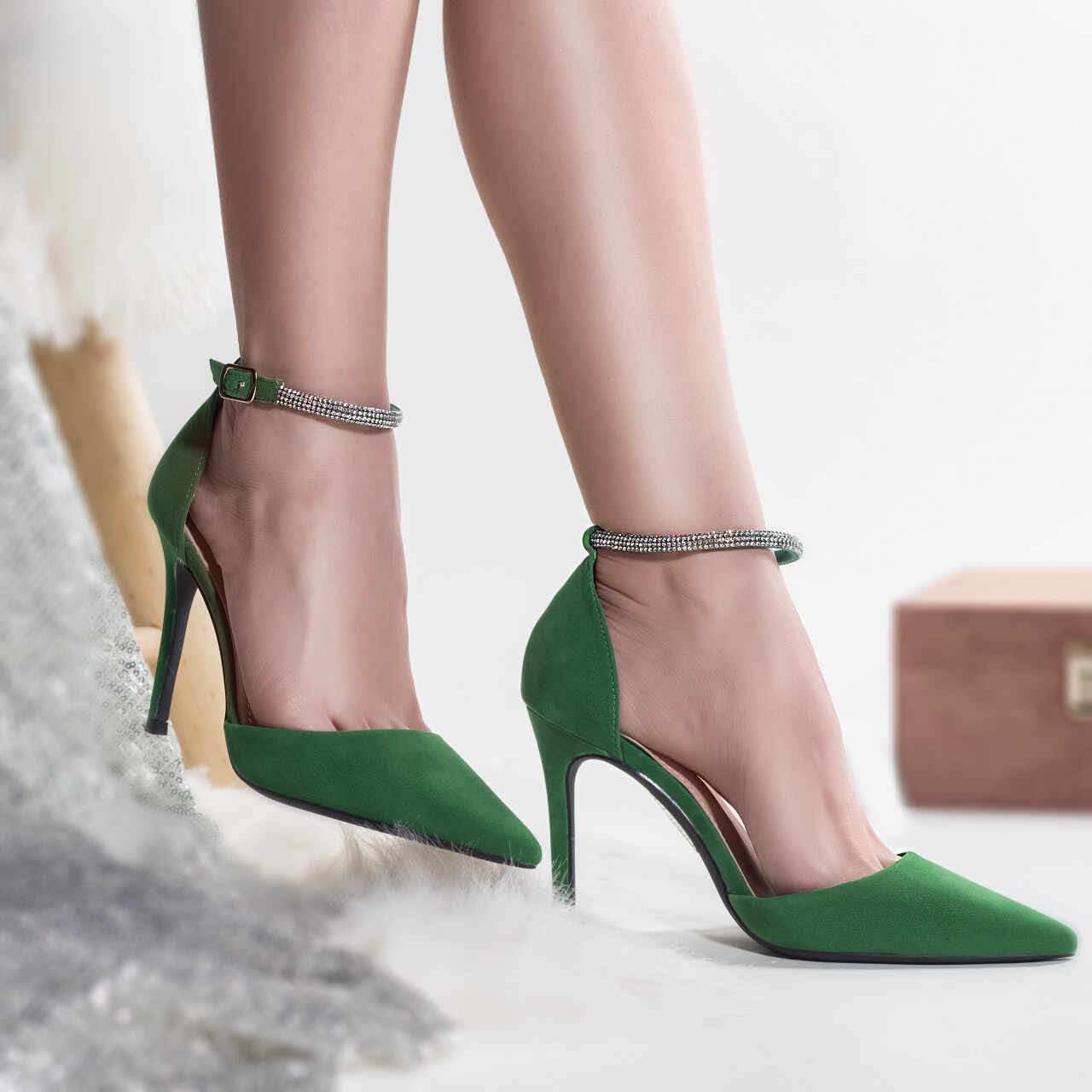 Pantofi dama piele eco intoarsa verde tolib