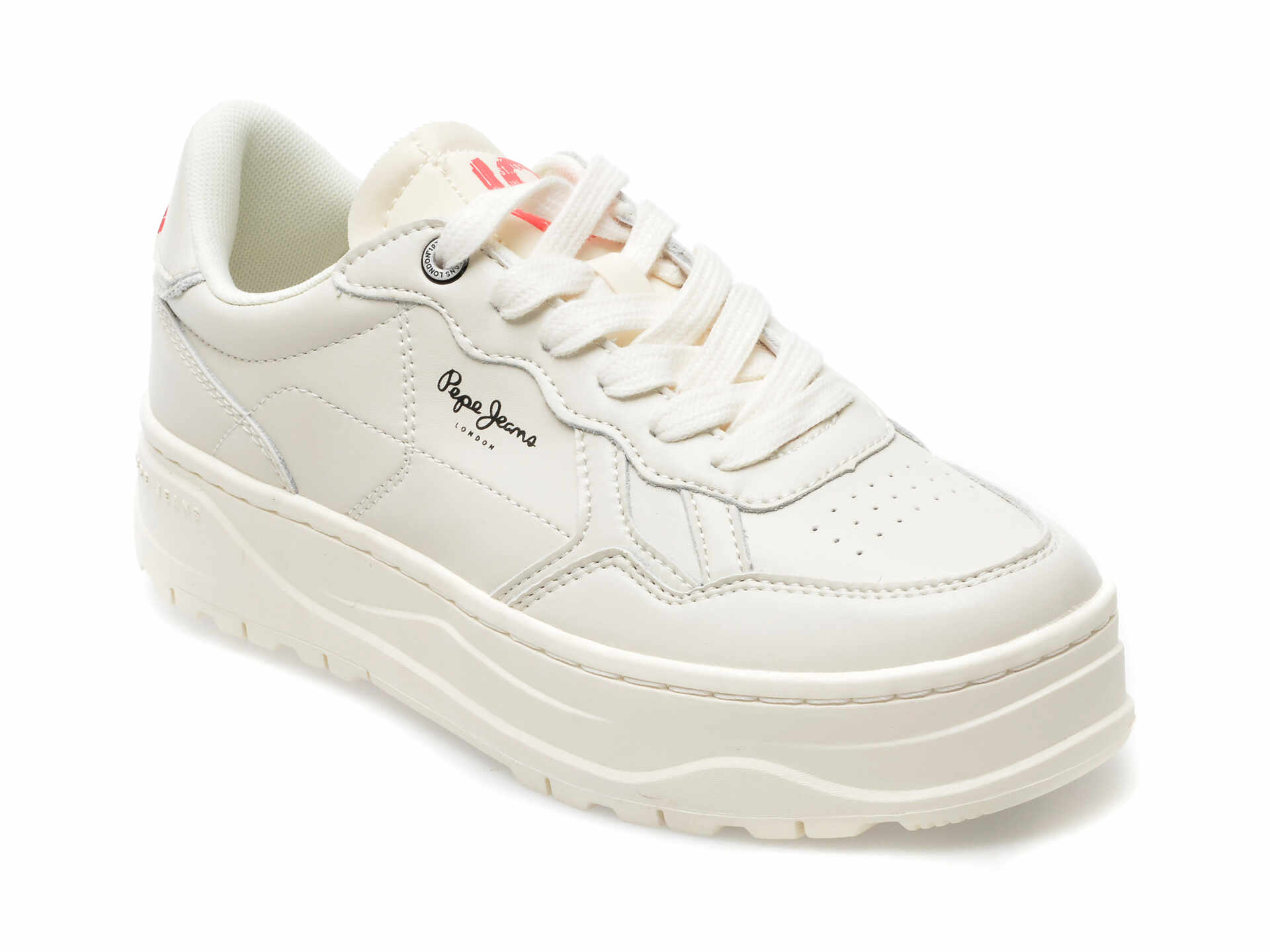 Pantofi sport PEPE JEANS albi, LS31473, din piele naturala