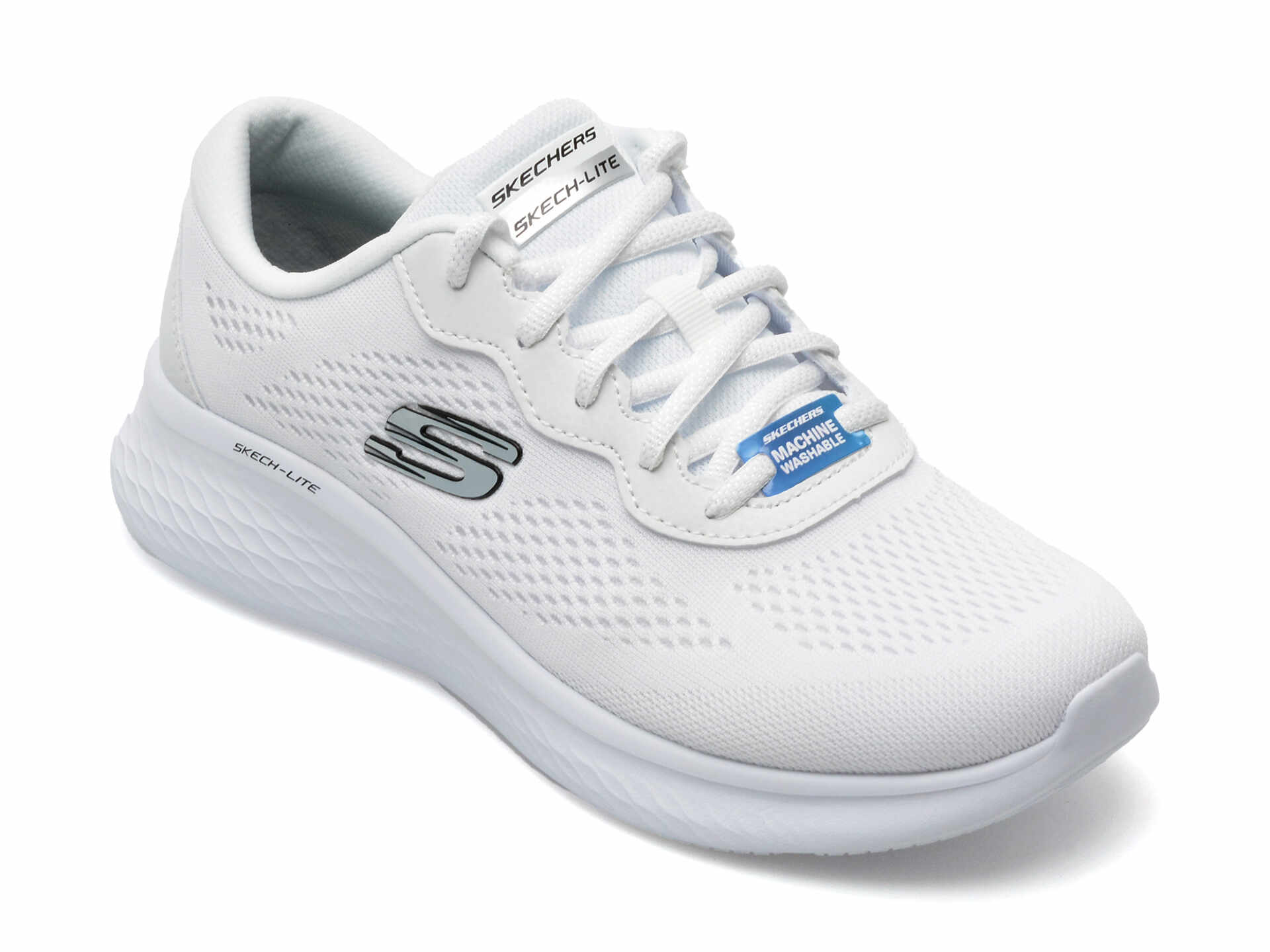Pantofi SKECHERS albi, SKECH-LITE PRO, din material textil si piele ecologica