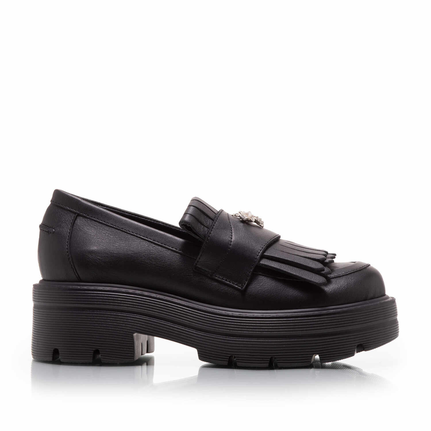 Pantofi casual damă din piele naturală, Leofex - 405 Negru Box