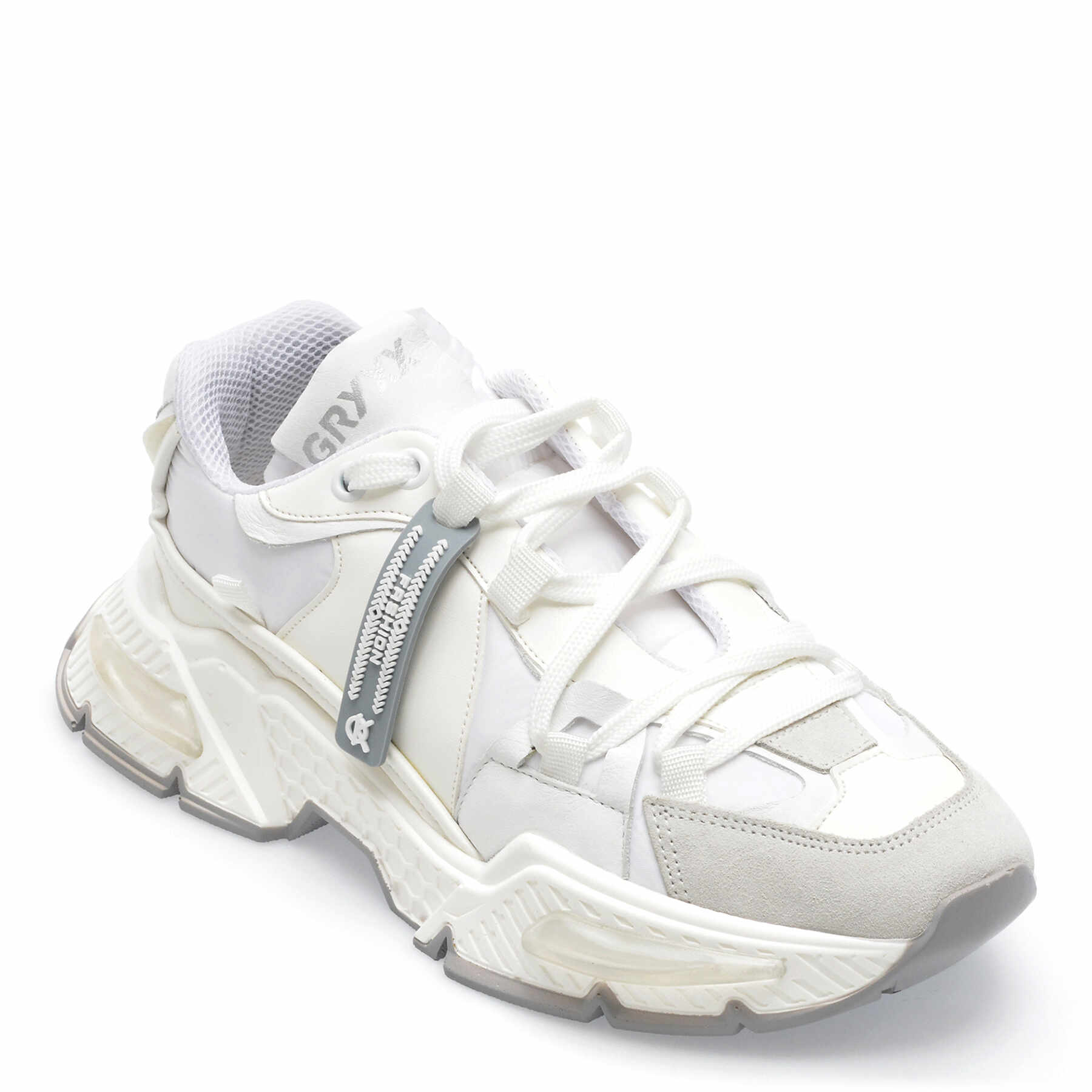 Pantofi GRYXX albi, 31, din piele ecologica si material textil