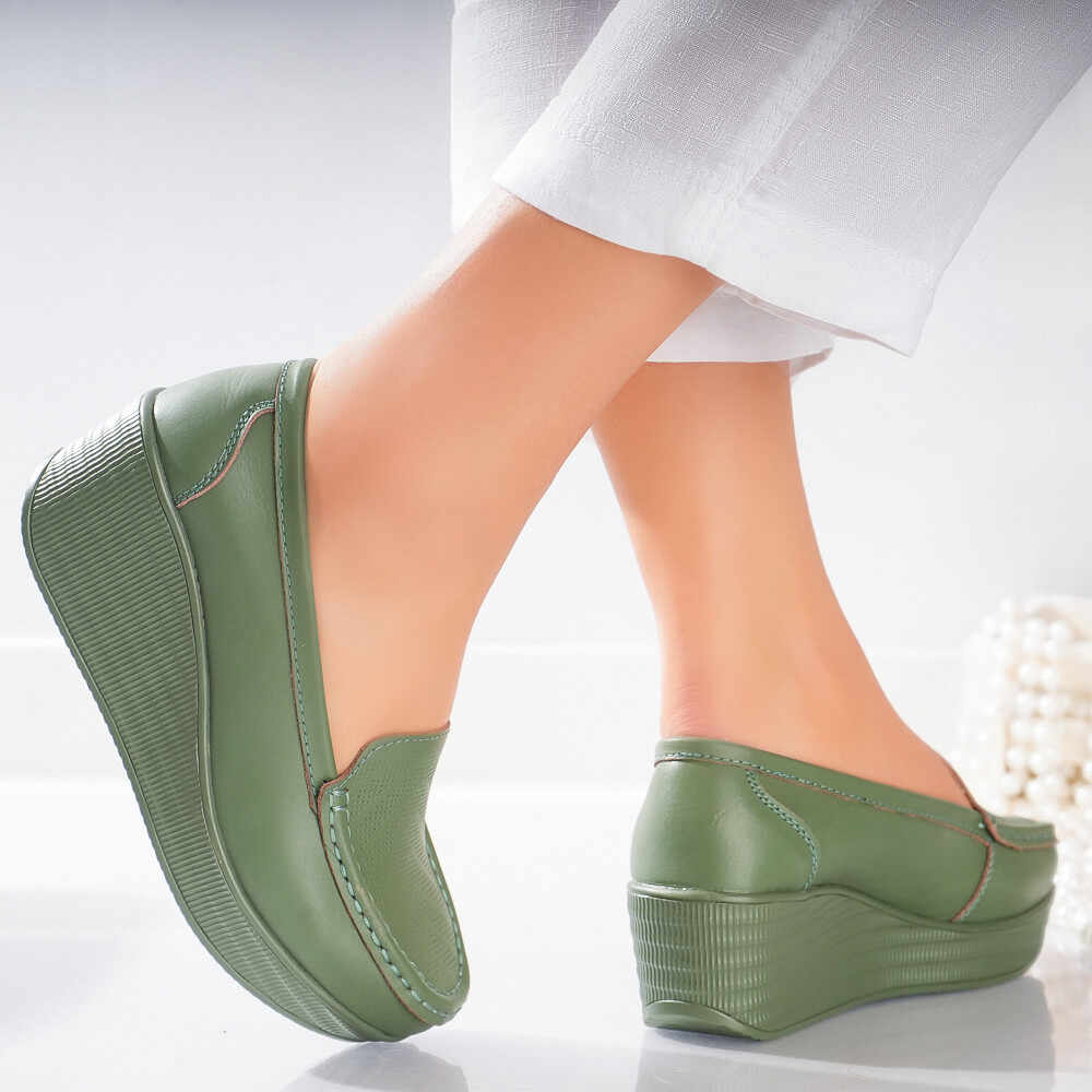 Pantofi cu platforma dominica piele naturala Verzi