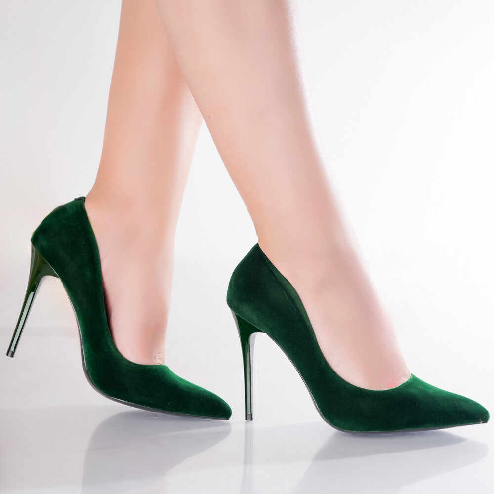 Pantofi dama cu toc Verzi din Piele Ecologica Intoarsa Asrai